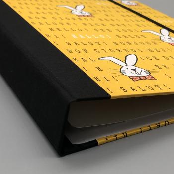 Planer Ringbuch Ringmechanik Hase gelb schwarz Leinenrücken Bindung